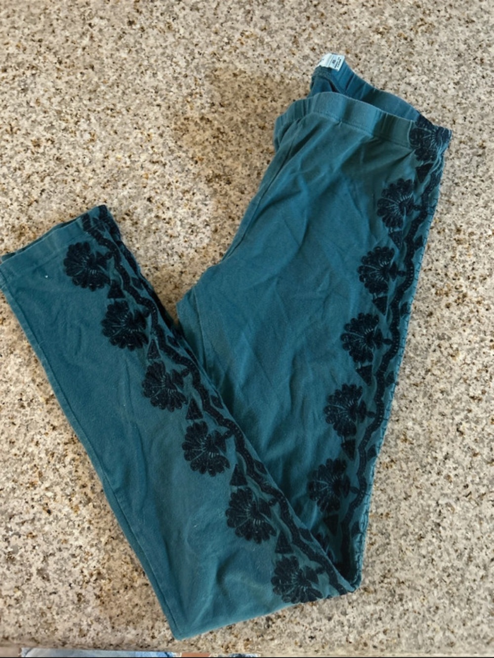 Johnny Was Teal Floral-Trim Leggings